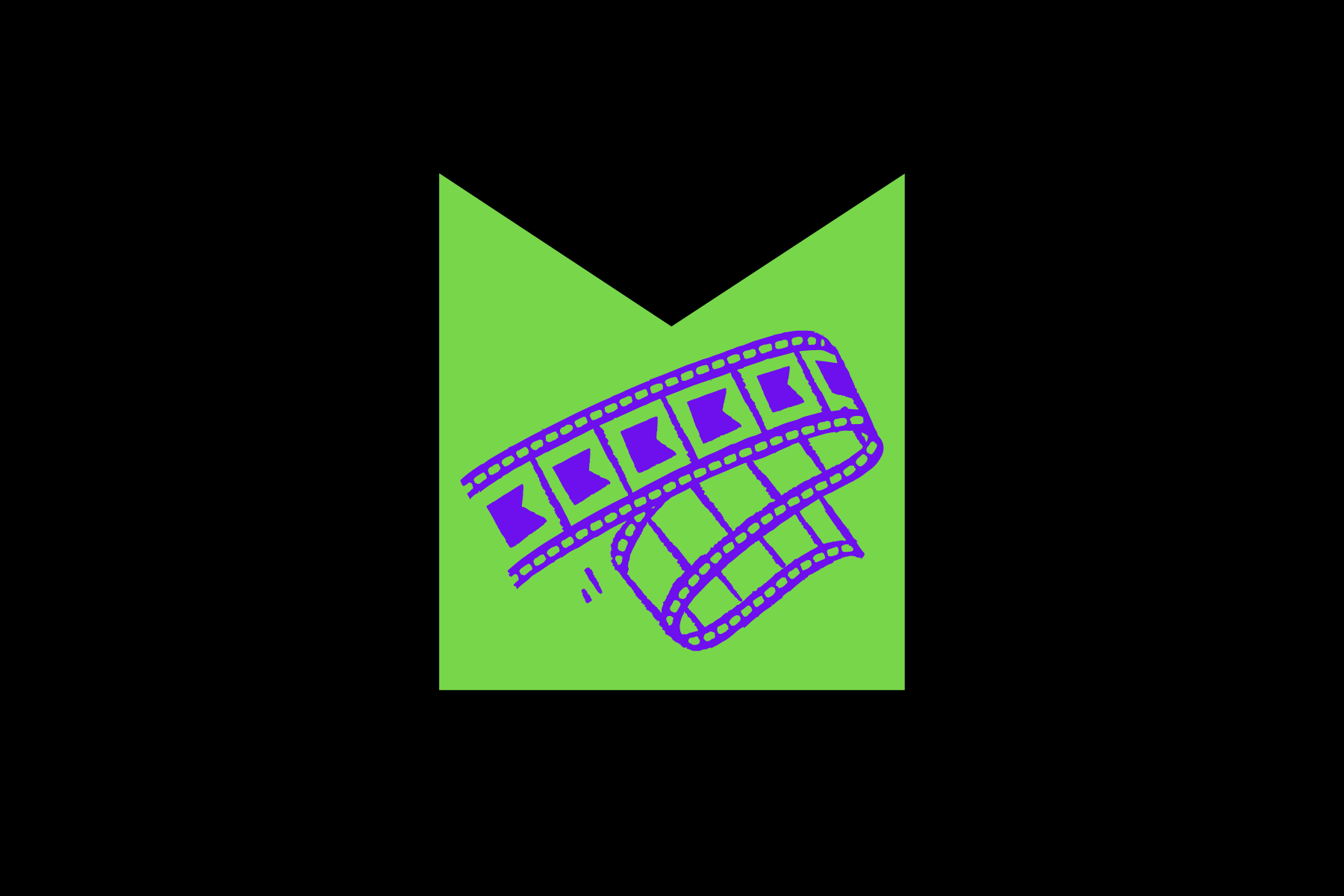 Illustration of a strip of film against a bright green and black background.
